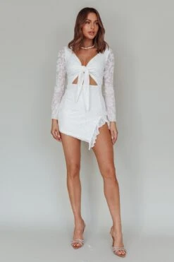 Adri Bust Tie Mini Dress Velvet Floral White -Bridal Dr. Denim Store CM6064D 20WHITE 2