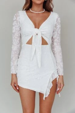 Adri Bust Tie Mini Dress Velvet Floral White -Bridal Dr. Denim Store CM6064D 20WHITE 4