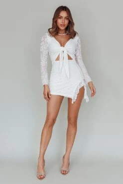 Adri Bust Tie Mini Dress Velvet Floral White -Bridal Dr. Denim Store CM6064D 20WHITE 5