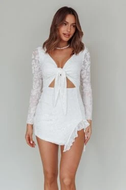 Adri Bust Tie Mini Dress Velvet Floral White -Bridal Dr. Denim Store CM6064D 20WHITE 6