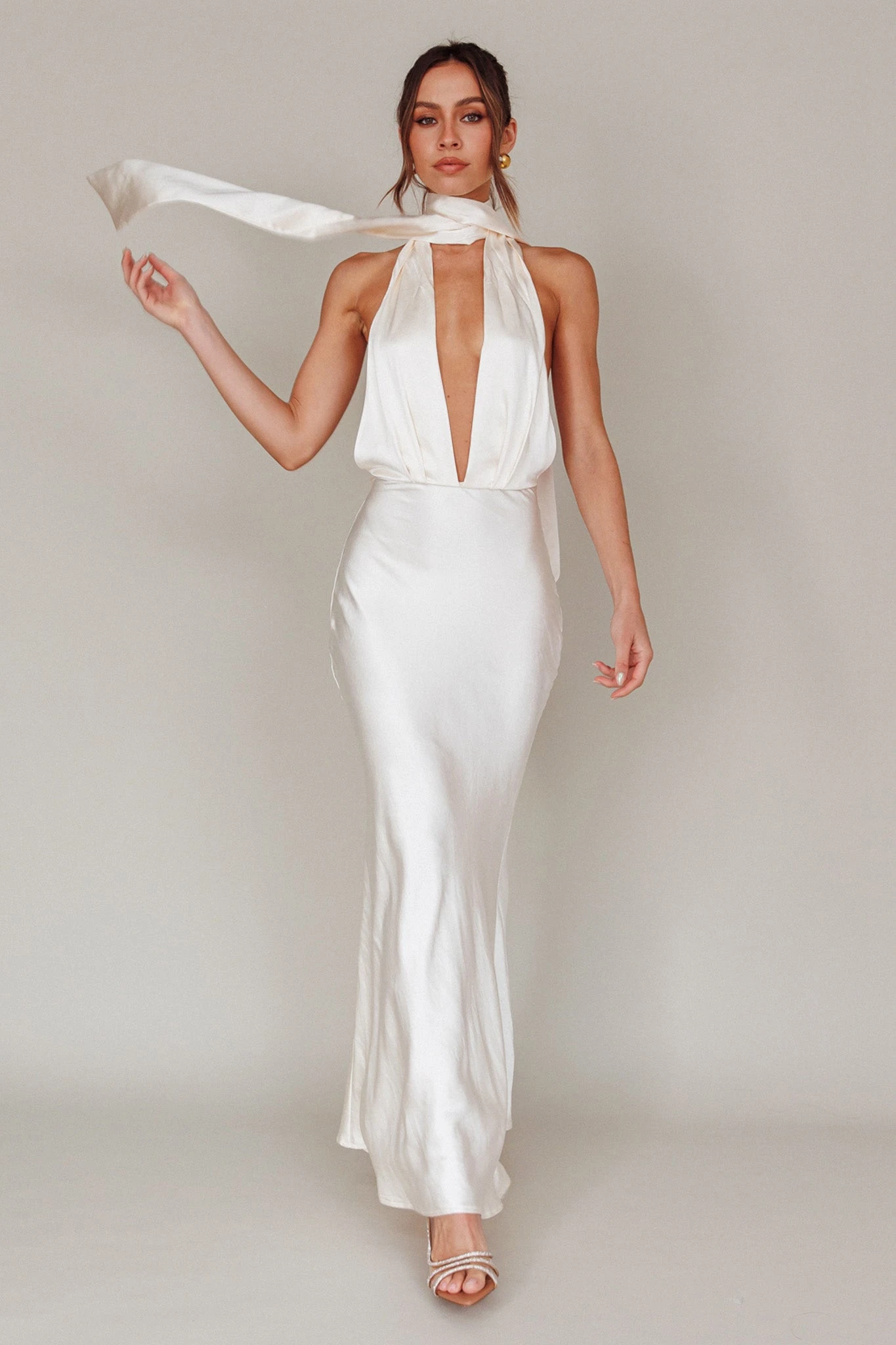 Italia Azure Halterneck Maxi Dress Oyster 1 Italia Azure Halterneck Maxi Dress Oyster