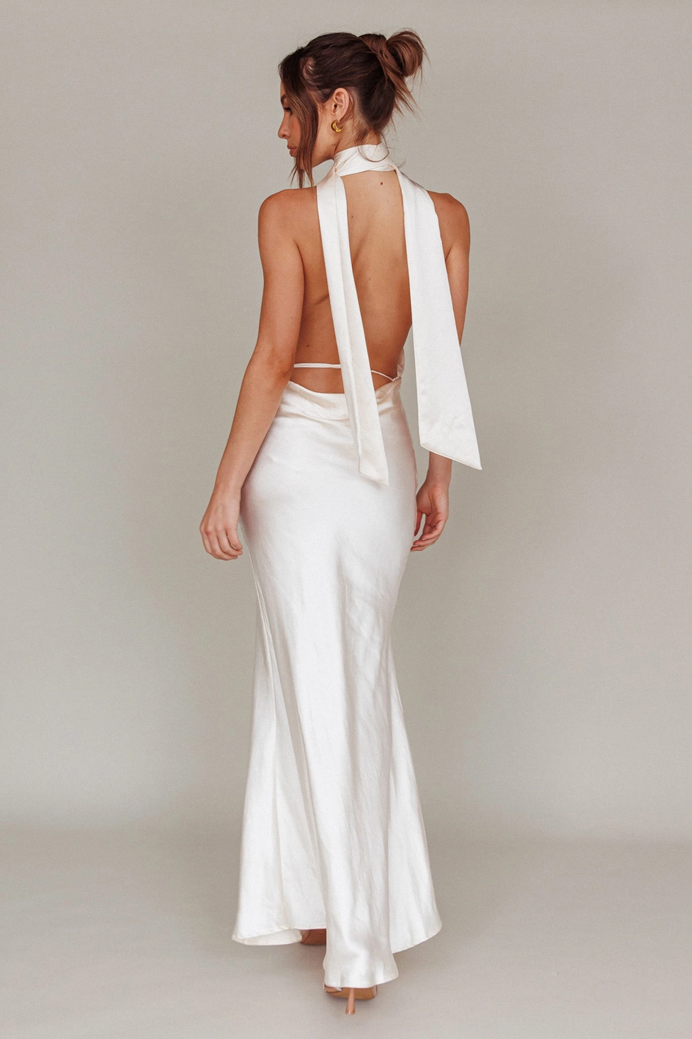 Italia Azure Halterneck Maxi Dress Oyster 2 Italia Azure Halterneck Maxi Dress Oyster - Image 2