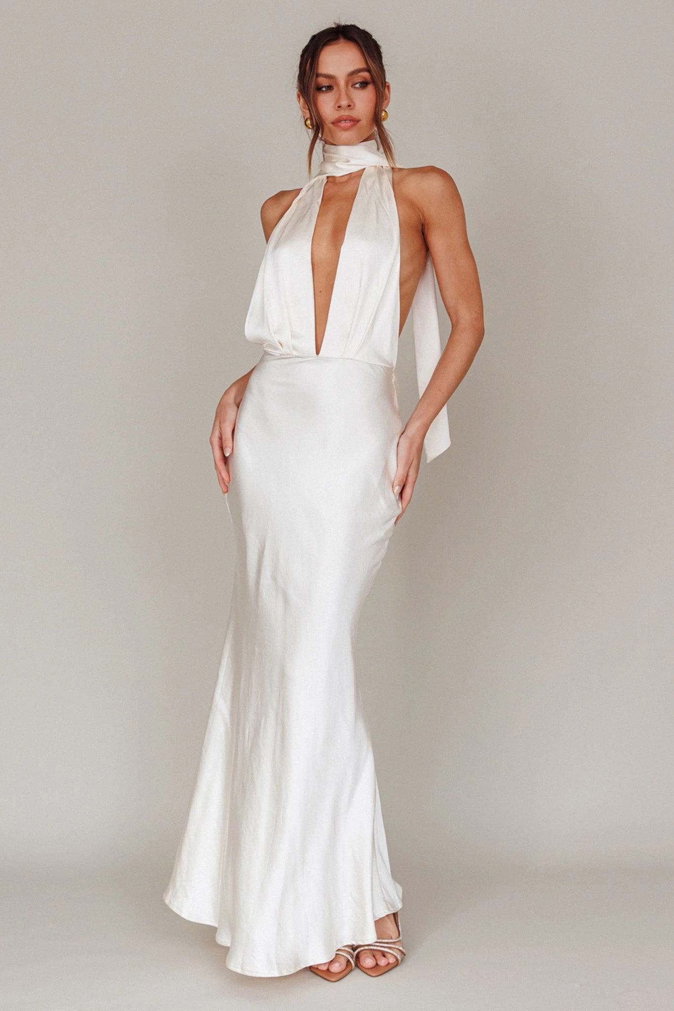 Italia Azure Halterneck Maxi Dress Oyster 4 Italia Azure Halterneck Maxi Dress Oyster - Image 4