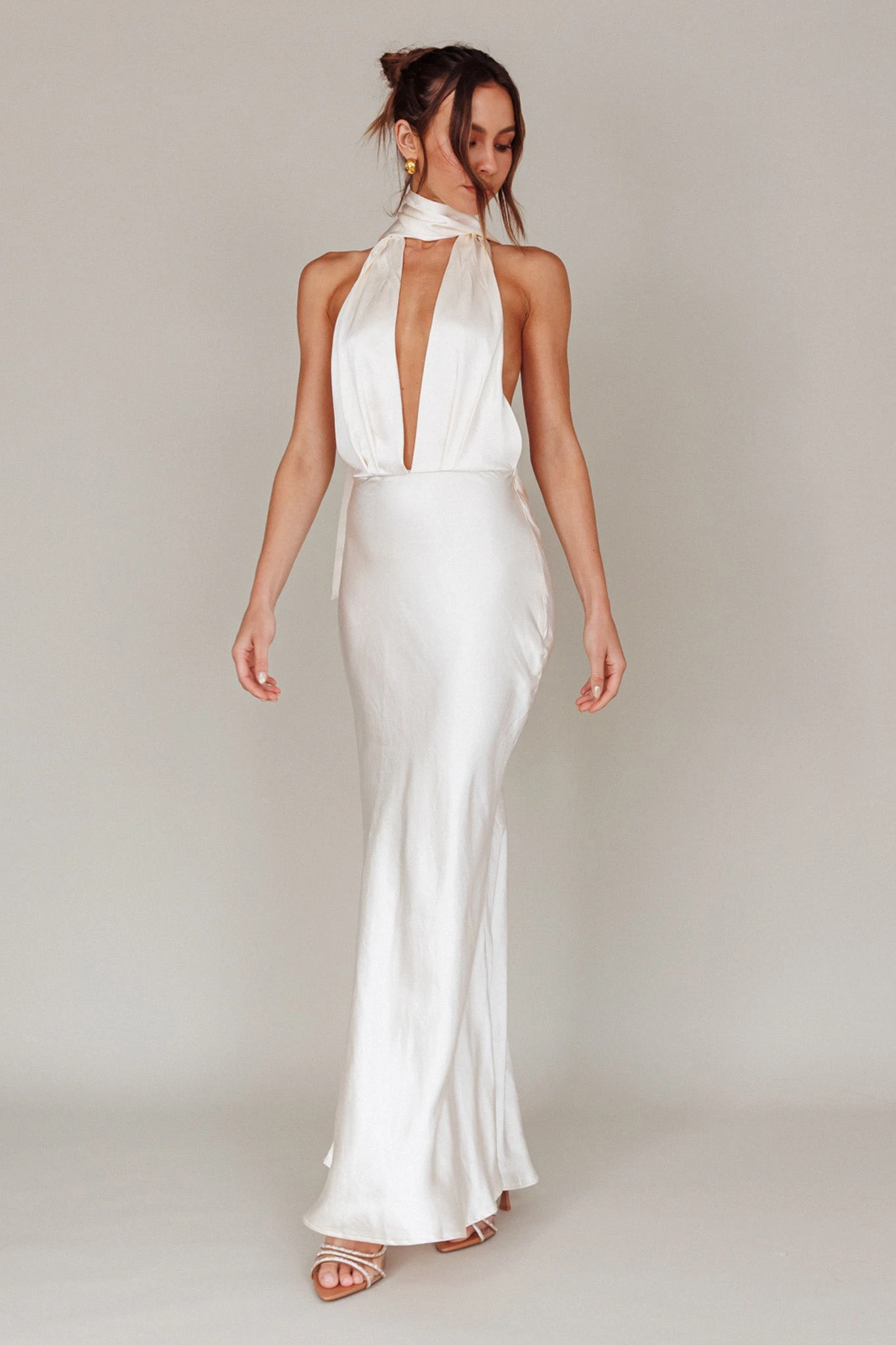 Italia Azure Halterneck Maxi Dress Oyster 5 Italia Azure Halterneck Maxi Dress Oyster - Image 5