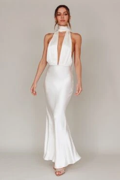 Italia Azure Halterneck Maxi Dress Oyster 14 Italia Azure Halterneck Maxi Dress Oyster -Bridal Dr. Denim Store CM6080D 20OYSTER 7