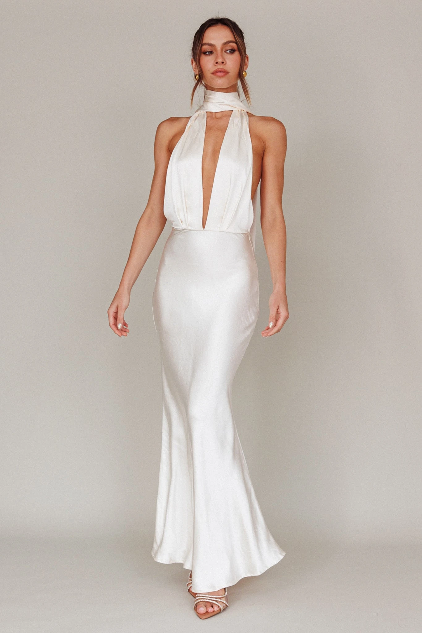 Italia Azure Halterneck Maxi Dress Oyster 7 Italia Azure Halterneck Maxi Dress Oyster - Image 7