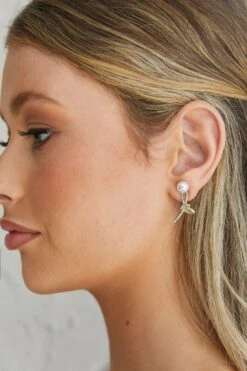 Carrie Crystal Knot Pearl Earrings Gold -Bridal Dr. Denim Store ER00050 20GOLD 1