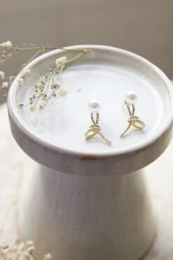 Carrie Crystal Knot Pearl Earrings Gold -Bridal Dr. Denim Store ER00050 20GOLD 2