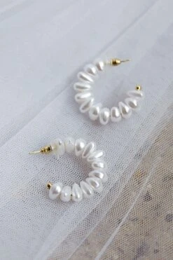 Bold Pearls Hoop Earrings Gold -Bridal Dr. Denim Store ER00114 20GOLD 4