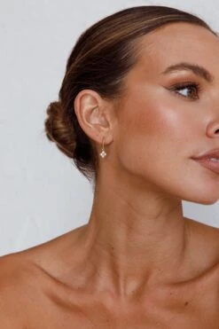 Dexter Clover Diamante Drop Hoop Earrings Gold -Bridal Dr. Denim Store ER0117GOLD 3