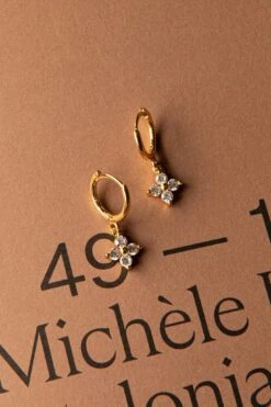 Dexter Clover Diamante Drop Hoop Earrings Gold -Bridal Dr. Denim Store ER0117GOLD 4
