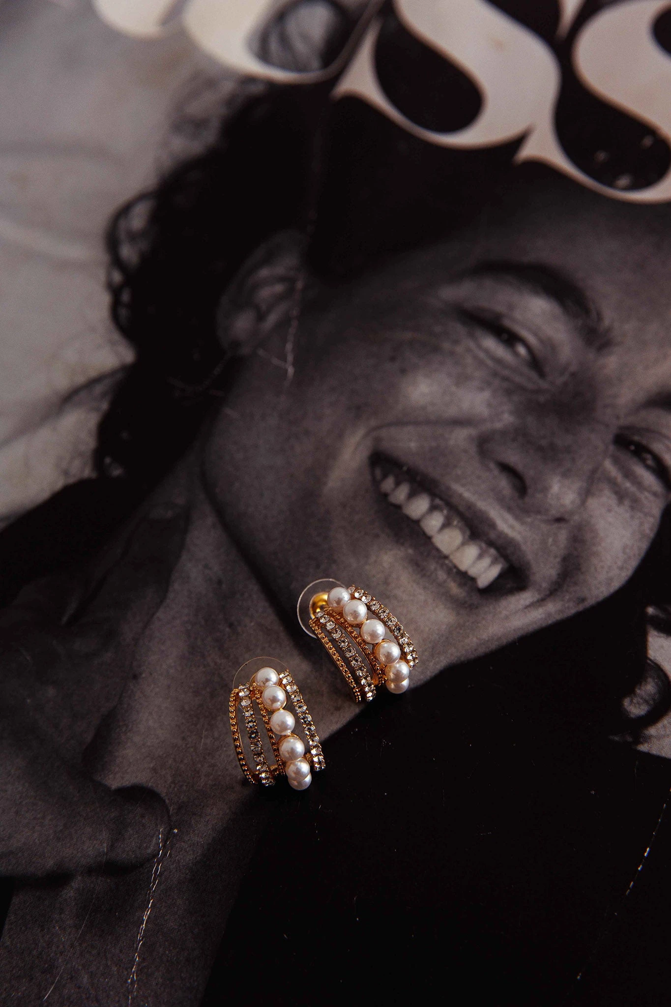 Odette Pearl Diamante Earrings Gold 5 Odette Pearl Diamante Earrings Gold - Image 5