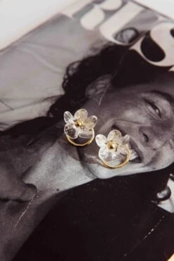 Andrea Clear Flower Earrings Gold -Bridal Dr. Denim Store ER0150 20GOLD 4