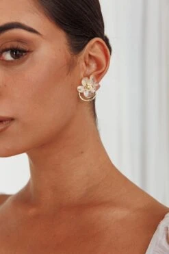 Andrea Clear Flower Earrings Gold -Bridal Dr. Denim Store ER0150 20GOLD 5