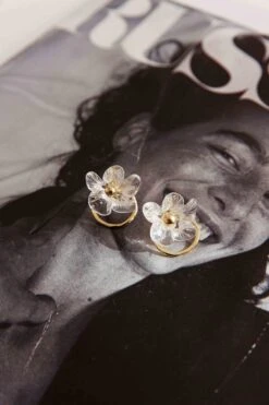 Andrea Clear Flower Earrings Gold -Bridal Dr. Denim Store ER0150 20GOLD 6