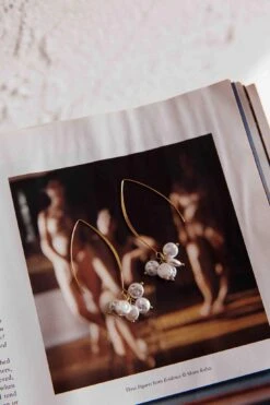 Sarah Pearl Accent Long Hook Earrings Gold -Bridal Dr. Denim Store ER0152 20GOLD 5