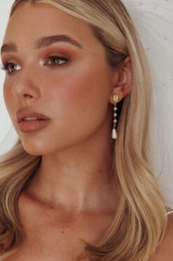 Mercy Pearl & Crystal Drop Earrings Gold -Bridal Dr. Denim Store ER0158 20GOLD 7