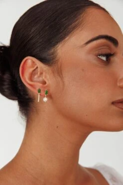 Ireland Gem & Pearl Earrings Gold 6 Ireland Gem & Pearl Earrings Gold -Bridal Dr. Denim Store ER0159 20GOLD 2