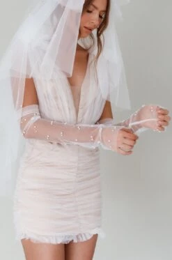 Only You Pearl Elbow Gloves Ivory -Bridal Dr. Denim Store GL00001 20IVORY 5