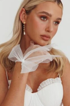 Evangeline Bow Gloves White -Bridal Dr. Denim Store GL0005 20WHITE 5