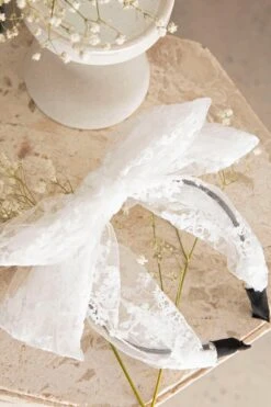 Alice Lace Bow Headband White -Bridal Dr. Denim Store HA00021 20WHITE 2