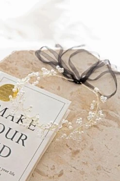 Enchanted Pearl & Crystal Wire Headband Gold -Bridal Dr. Denim Store HA00023 20GOLD 2