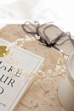 Enchanted Pearl & Crystal Wire Headband Gold -Bridal Dr. Denim Store HA00023 20GOLD 4