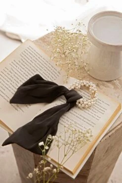 Carina Pearl & Satin Bow Hair Tie Black -Bridal Dr. Denim Store HA00024 20BLACK 1