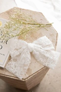 Belle Lace Bow Barrette Clip White 5 Belle Lace Bow Barrette Clip White -Bridal Dr. Denim Store HA00031 20WHITE 2