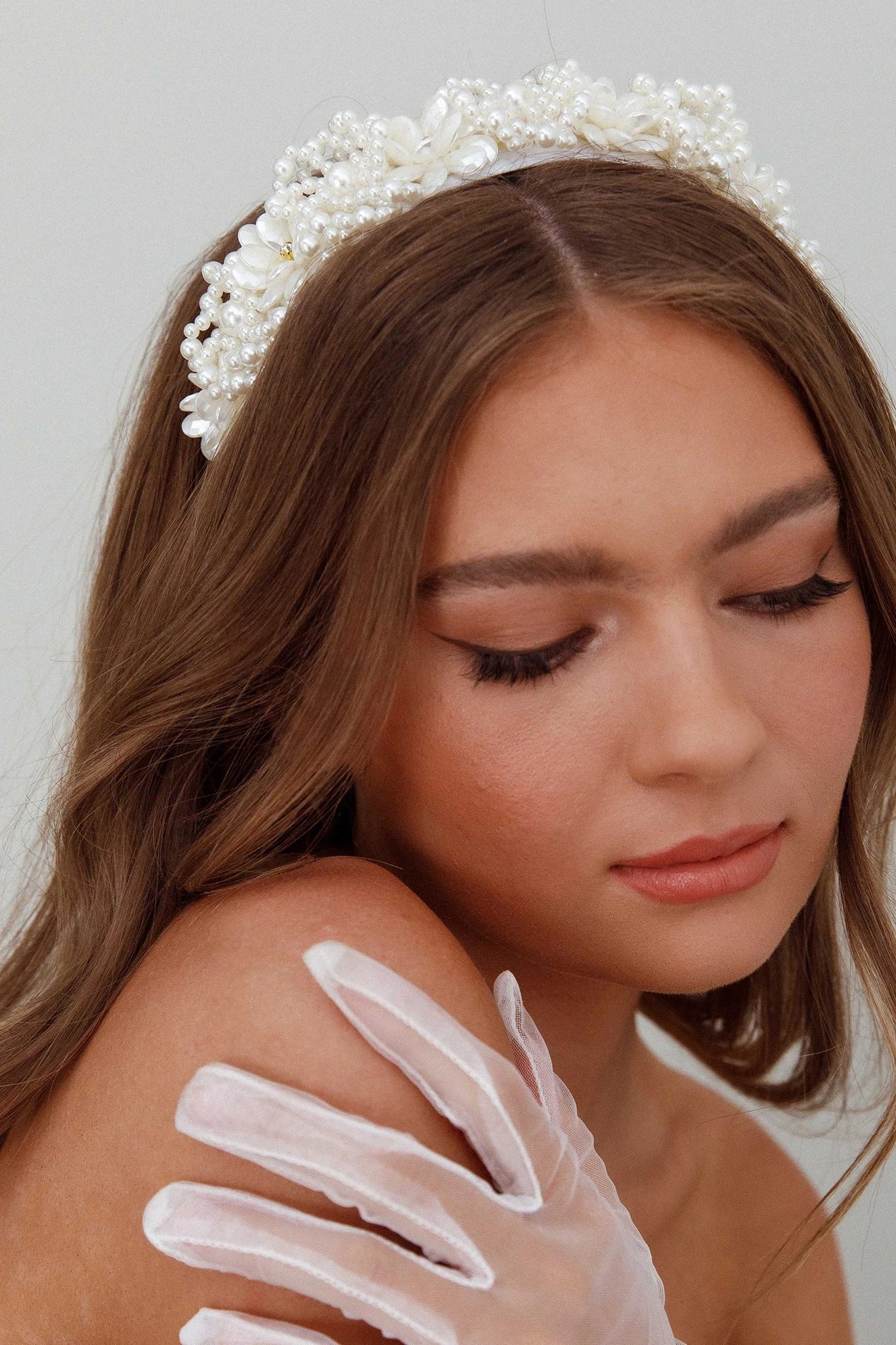 Floral Pearl Wide Headband White 1 Floral Pearl Wide Headband White