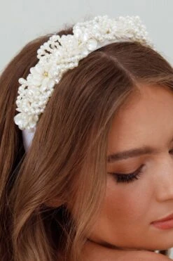 Floral Pearl Wide Headband White 6 Floral Pearl Wide Headband White -Bridal Dr. Denim Store HA00037 20WHITE 2