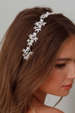 Leaves & Pearl Wire Headband Silver