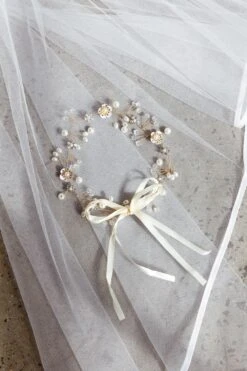 Flower & Pearl Wire Headband Gold -Bridal Dr. Denim Store HA00043 20GOLD 4