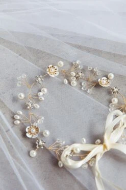 Flower & Pearl Wire Headband Gold -Bridal Dr. Denim Store HA00043 20GOLD 5