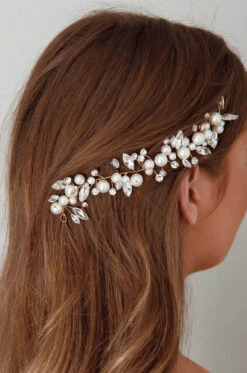 Artemis Pearl & Crystal Hair Pin Gold 7 Artemis Pearl & Crystal Hair Pin Gold -Bridal Dr. Denim Store HA00048 20GOLD 2