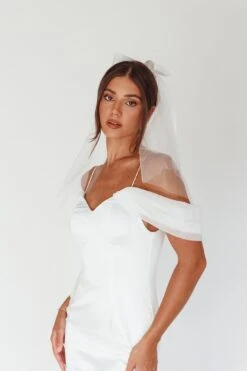 Evelyn Bow & Fishnet Bridal Veil White -Bridal Dr. Denim Store HA0083 20WHITE 4