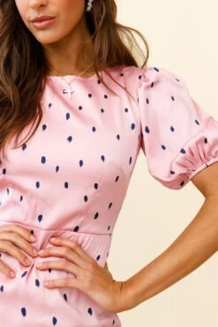 Indiana Puff Sleeve Lace-Up Back Dress Spot Print Pink -Bridal Dr. Denim Store KJ0031D PINK 4