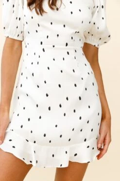 Indiana Puff Sleeve Lace-Up Back Dress Spot Print White -Bridal Dr. Denim Store KJ0031D WHITE 4