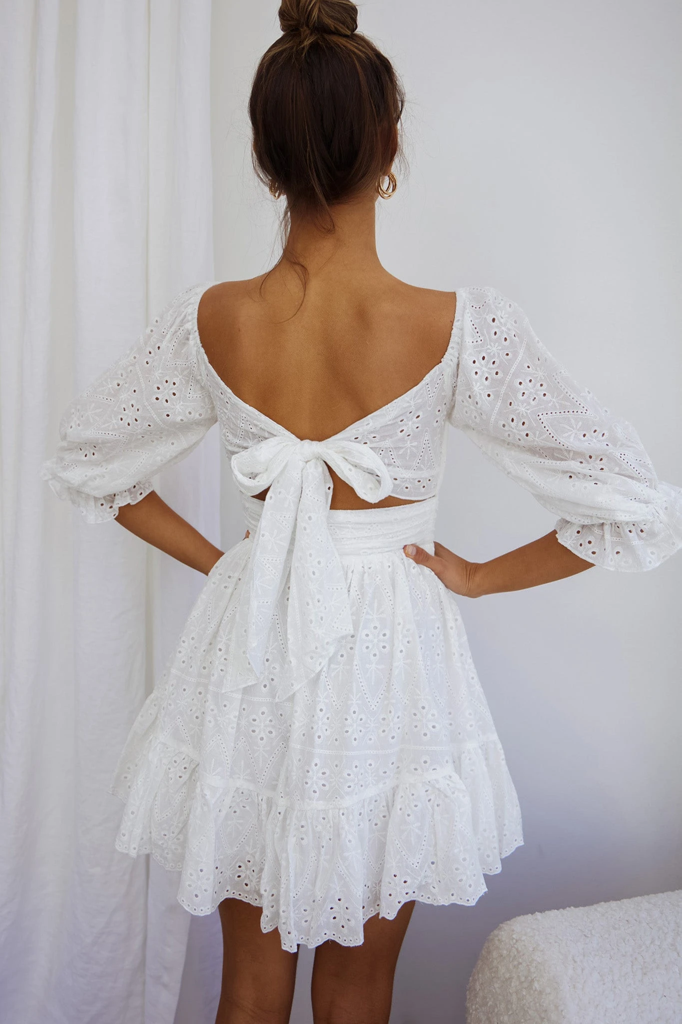 Abby Off-Shoulder Tie-Up Back Dress Eyelet Embroidery Dress White 2 Abby Off-Shoulder Tie-Up Back Dress Eyelet Embroidery Dress White - Image 2
