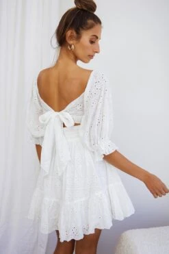 Abby Off-Shoulder Tie-Up Back Dress Eyelet Embroidery Dress White 12 Abby Off-Shoulder Tie-Up Back Dress Eyelet Embroidery Dress White -Bridal Dr. Denim Store KJ0044DR15 20WHITE 6
