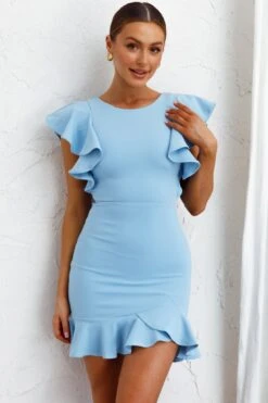 Cupid's Bow Ruffle Shoulder Bodycon Dress Baby Blue 10 Cupid's Bow Ruffle Shoulder Bodycon Dress Baby Blue -Bridal Dr. Denim Store KT0132B 20BABY 20BLUE 4