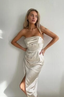 Dolce Vita Cowl Bust Strapless Midi Dress Champagne 16 Dolce Vita Cowl Bust Strapless Midi Dress Champagne -Bridal Dr. Denim Store MARIELLECM1186DCHAMPAGNE