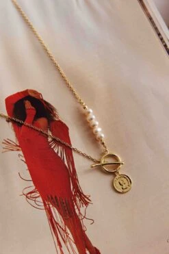 Meliza Pearl & Coin Necklace Gold -Bridal Dr. Denim Store NK0019 20GOLD 5