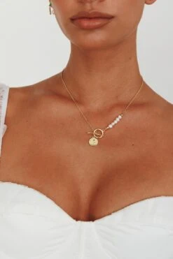 Meliza Pearl & Coin Necklace Gold -Bridal Dr. Denim Store NK0019 20GOLD 6