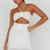 Ca Va Ruched Rose Accent Mini Dress Off White