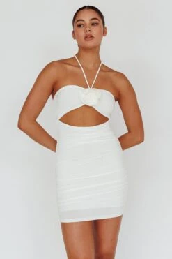 Ca Va Ruched Rose Accent Mini Dress Off White 9 Ca Va Ruched Rose Accent Mini Dress Off White -Bridal Dr. Denim Store SL5695D 20OFF 20WHITE 5