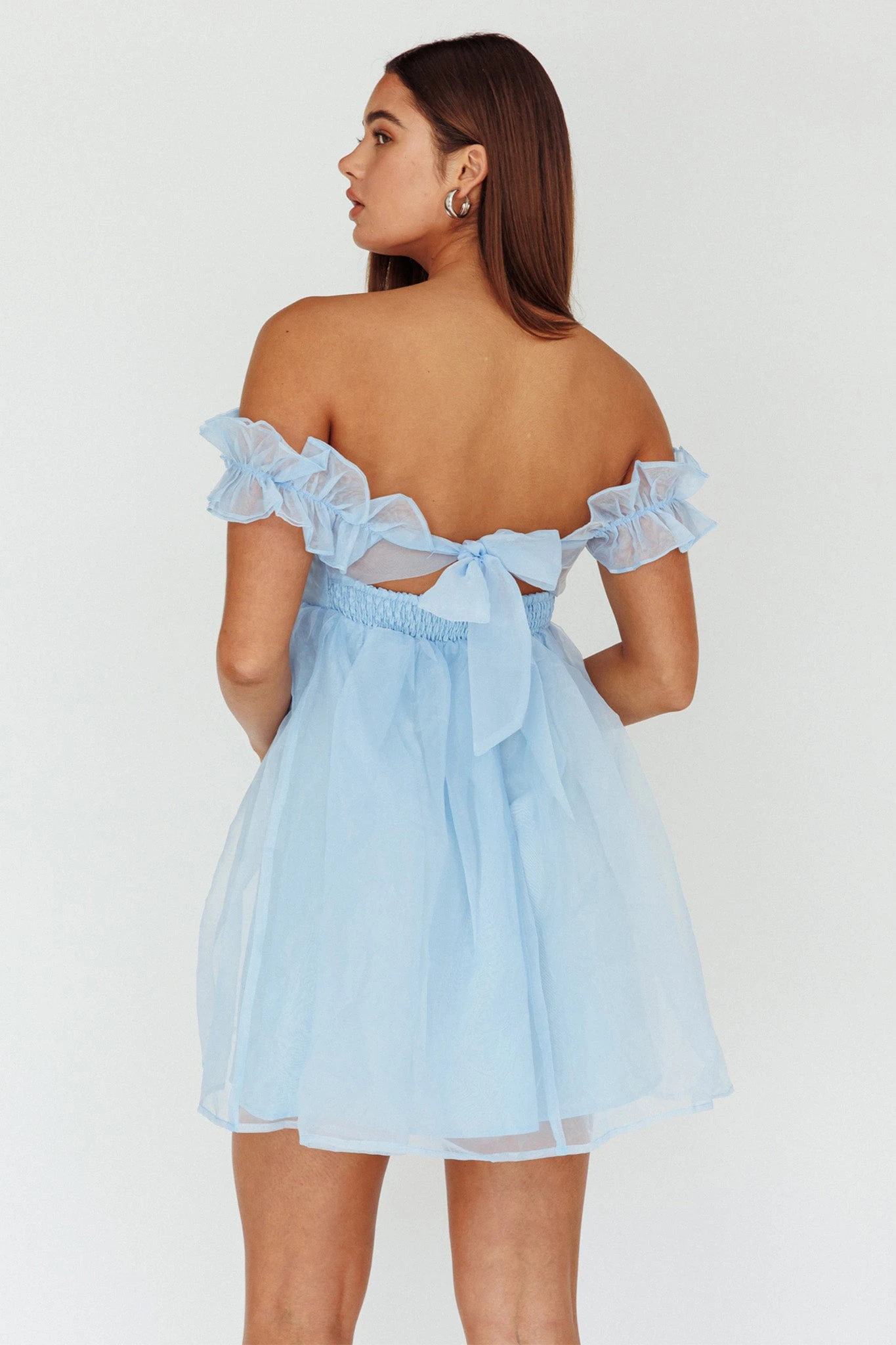 Dreamers Off-Shoulder Frill Mini Dress Light Blue 2 Dreamers Off-Shoulder Frill Mini Dress Light Blue - Image 2