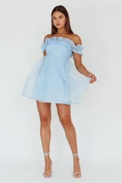Dreamers Off-Shoulder Frill Mini Dress Light Blue 10 Dreamers Off-Shoulder Frill Mini Dress Light Blue -Bridal Dr. Denim Store SLA1831 20LIGHT 20BLUE 5