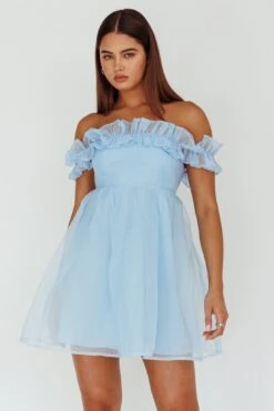Dreamers Off-Shoulder Frill Mini Dress Light Blue 11 Dreamers Off-Shoulder Frill Mini Dress Light Blue -Bridal Dr. Denim Store SLA1831 20LIGHT 20BLUE 6