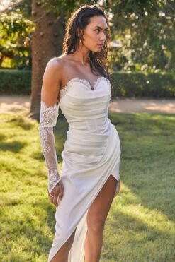 Shanice Lace Trim Sweetheart Midi Dress White -Bridal Dr. Denim Store SLBD3366 20WHITE 6